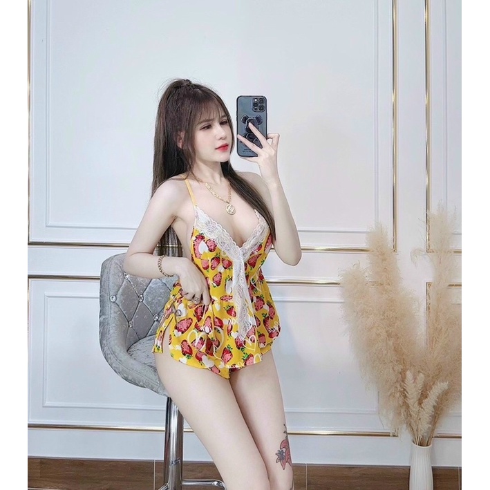 Đồ Ngủ Sexy -❤Bộ Ngủ Hoạ Tiết ❤Phối Ren Hoạ Tiết Có Tăng Chỉnh Form 40-55kg