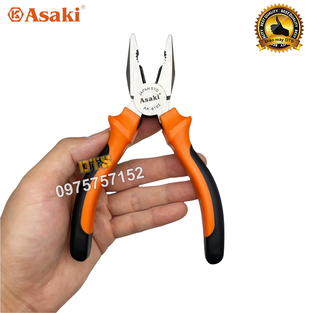 Kìm điện 6 inch kiểu Đức Asaki, kềm răng tổ hợp A+cut Tech thép CR-V siêu cứng chống gỉ sét, cắt tuốt dây đa năng