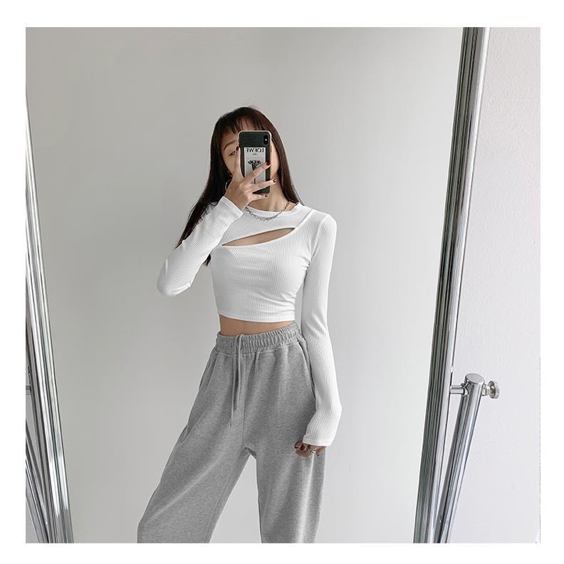 COZOK Áo Thun Dài Tay Vải Mỏng Khoét Ngực Gợi Cảm