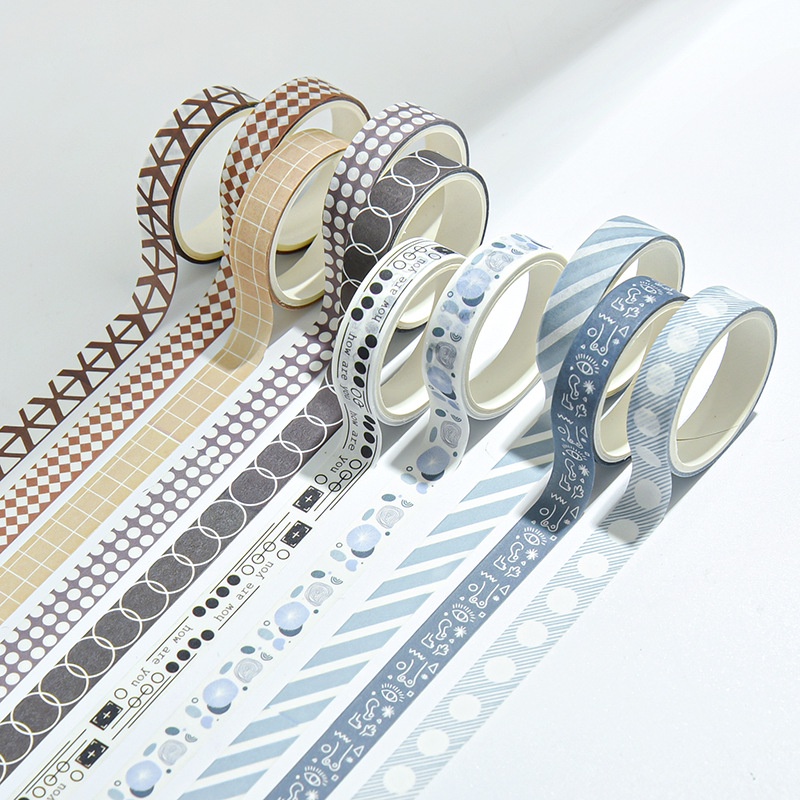 Bộ 5 cuộn băng dính washi tape NamCa ART hoạ tiết cơ bản trang trí sổ nhật kí