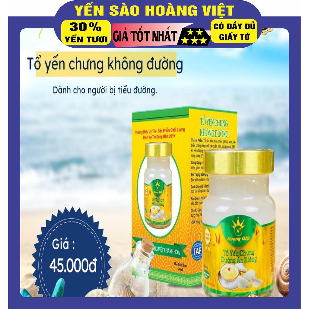 Tổ Yến Chưng  Không Đường Yến Sào Hoàng Việt Khánh Hòa Yến Tươi Thiên Nhiên 30% Bồi Bổ Sức Khỏe Hộp 70ML