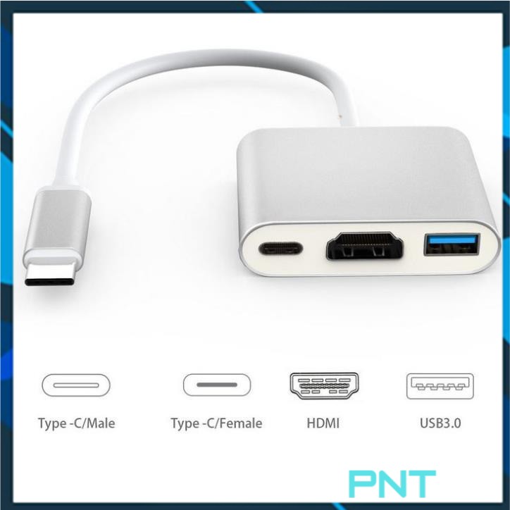 Cáp chuyển đổi từ typec sang HDMI + USB 3.0 kết nối tivi máy chiếu macbook, điện thoại cáp typec to HDMI