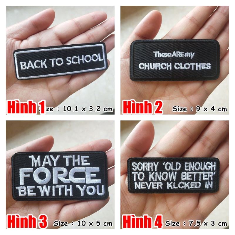 Patch vải thêu hình logo slogan trắng đen - Sticker ủi S429