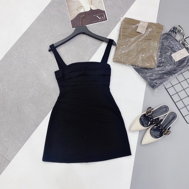 V779 Váy Kaki 2 Dây Dập Ly Trước Ngực Sang Chảnh , Đầm Hotgirl Dáng Ngắn Có Quần Lót Trong | BigBuy360 - bigbuy360.vn