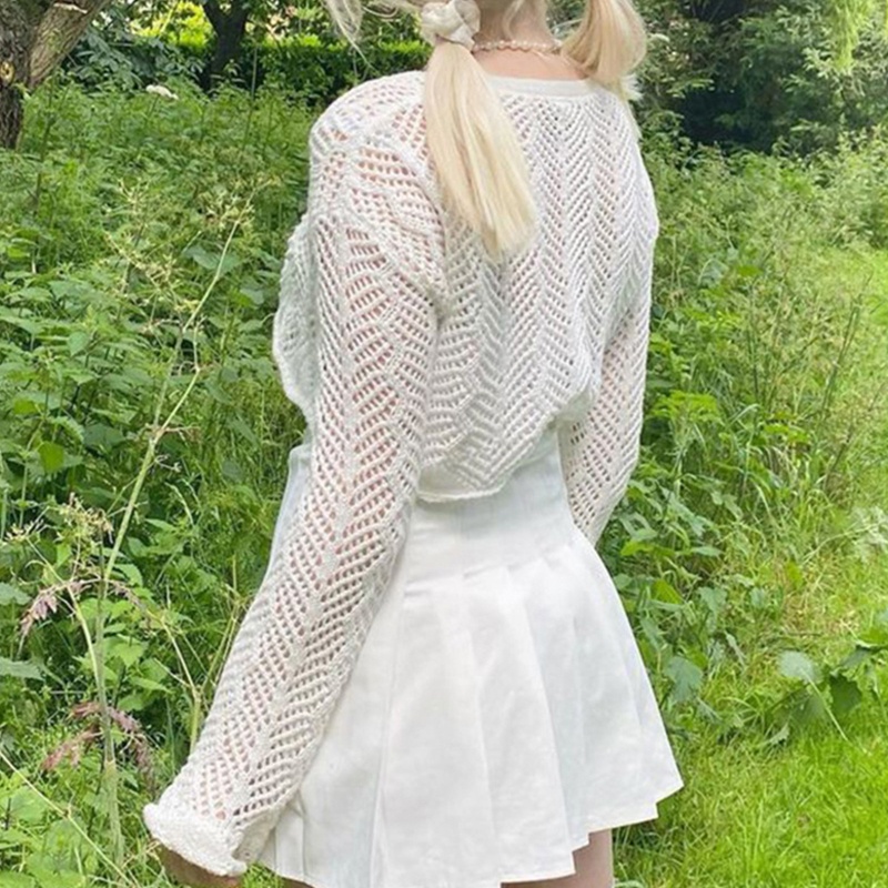 Áo Croptop Dệt Kim Tay Loe Cột Dây Phía Trước Quyến Rũ Cho Nữ