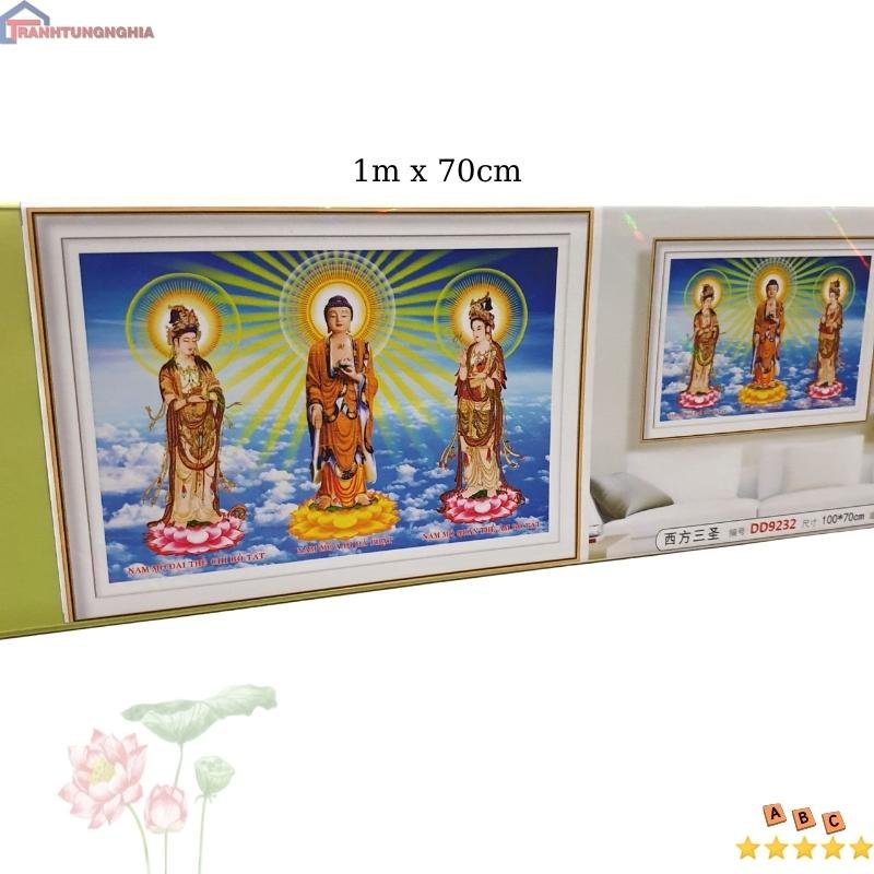 Tranh Đính Đá TAM THẾ PHẬT (ĐÁ ABC CAO CẤP). Kích Thước: 1m x 70cm