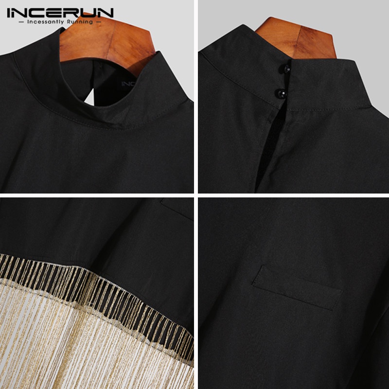 Áo croptop Incerun tay ngắn màu trơn phối tua rua thời trang cho nam