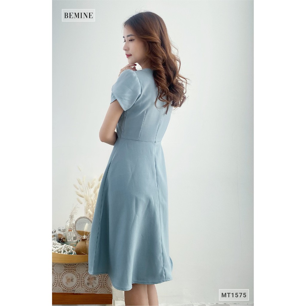 Đầm cổ đính 2 nút bọc tay búp sen BEMINE MT1575XANH | BigBuy360 - bigbuy360.vn