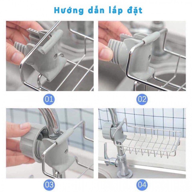 Giá inox đựng lưới rửa bát , cọ xoong treo vòi nước bồn rửa bát cực xịn