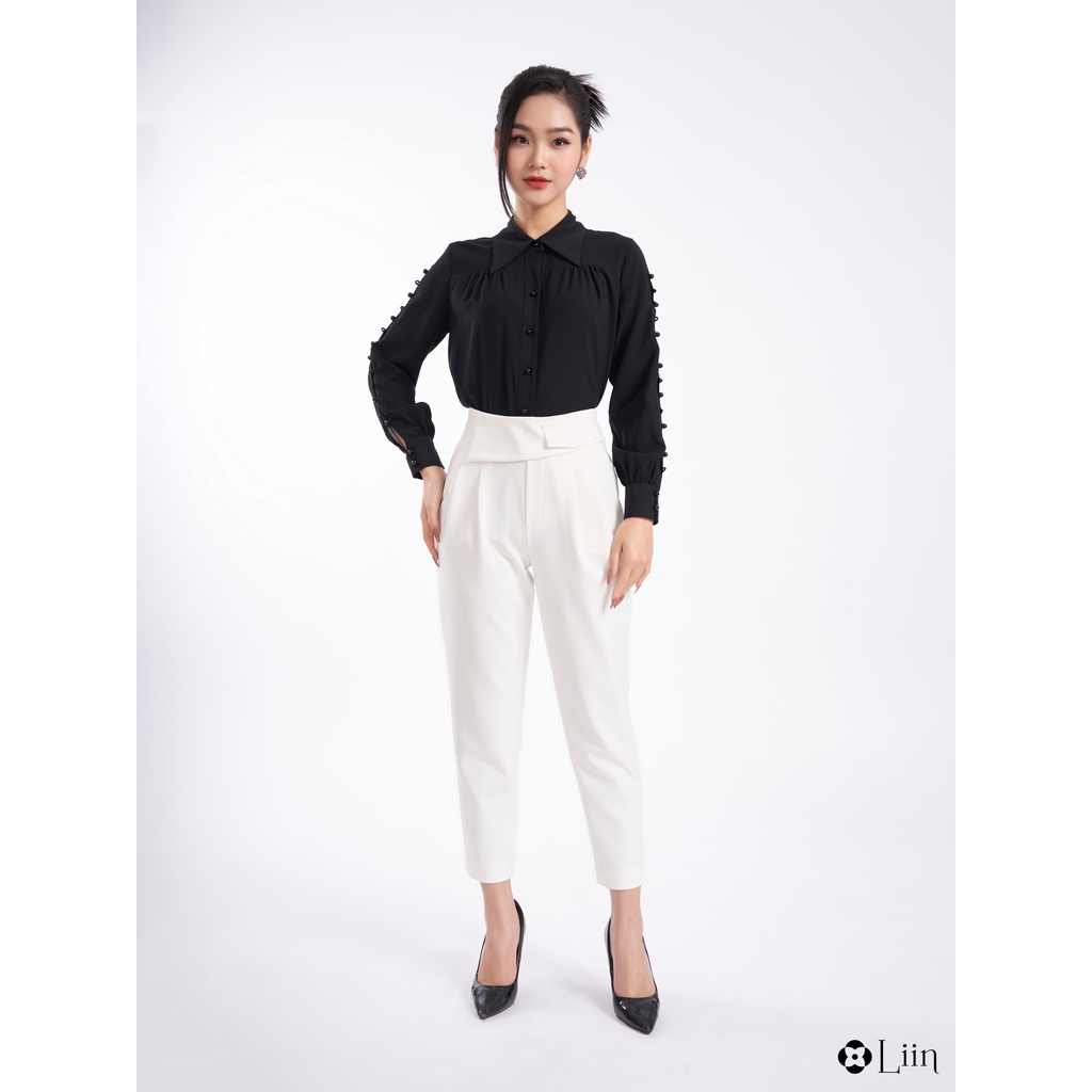 Quần baggy linbi form công sở màu trắng cách điệu túi cạp trẻ trung, thanh lịch liin clothing Q3679