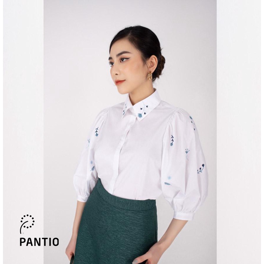 FAS33206 - Áo sơ mi công sở vải thô dáng suông tay bồng thêu trang trí - PANTIO
