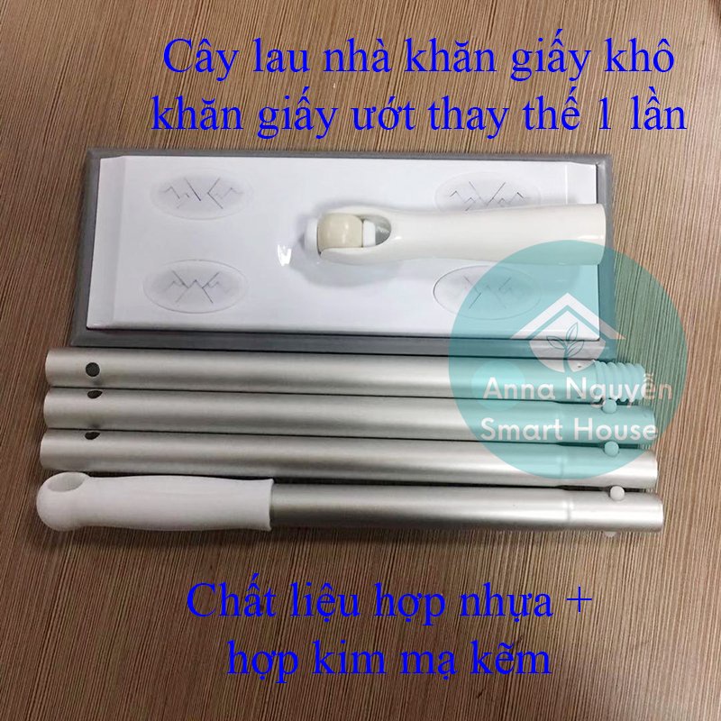 Cây lau sàn dùng khăn giấy khô hoặc khăn giấy ướt sử dụng 1 lần thay thế dễ dàng, tiện lợi