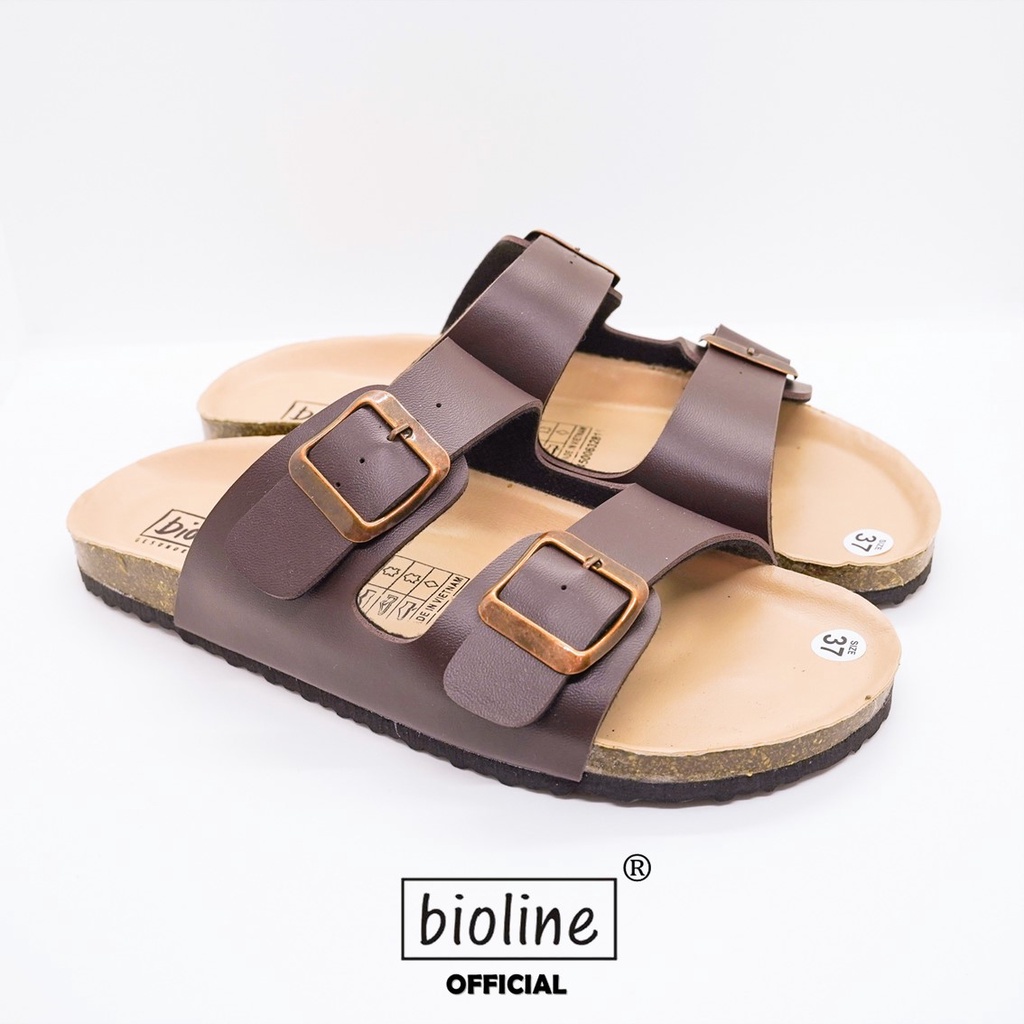 PUK01 - Dép Đế Trấu Birken BIOLINE Official Quai Da Pu Thiết Kế Unisex Nam Nữ Hai Quai Ngang