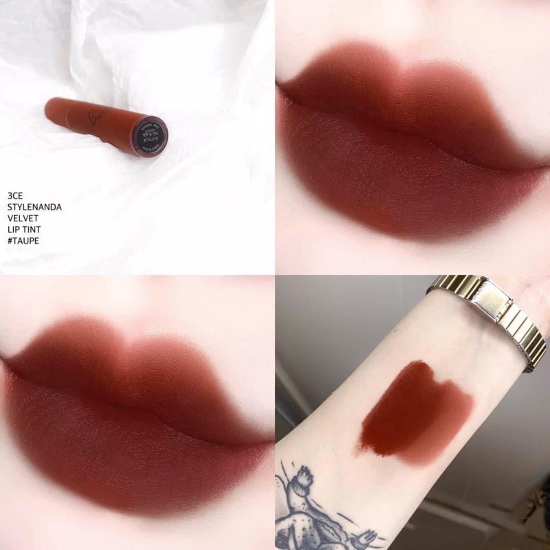 Son Kem Lì 3CE Velvet Lip Tint chillike -taupe- bitter hour-đỏ đất