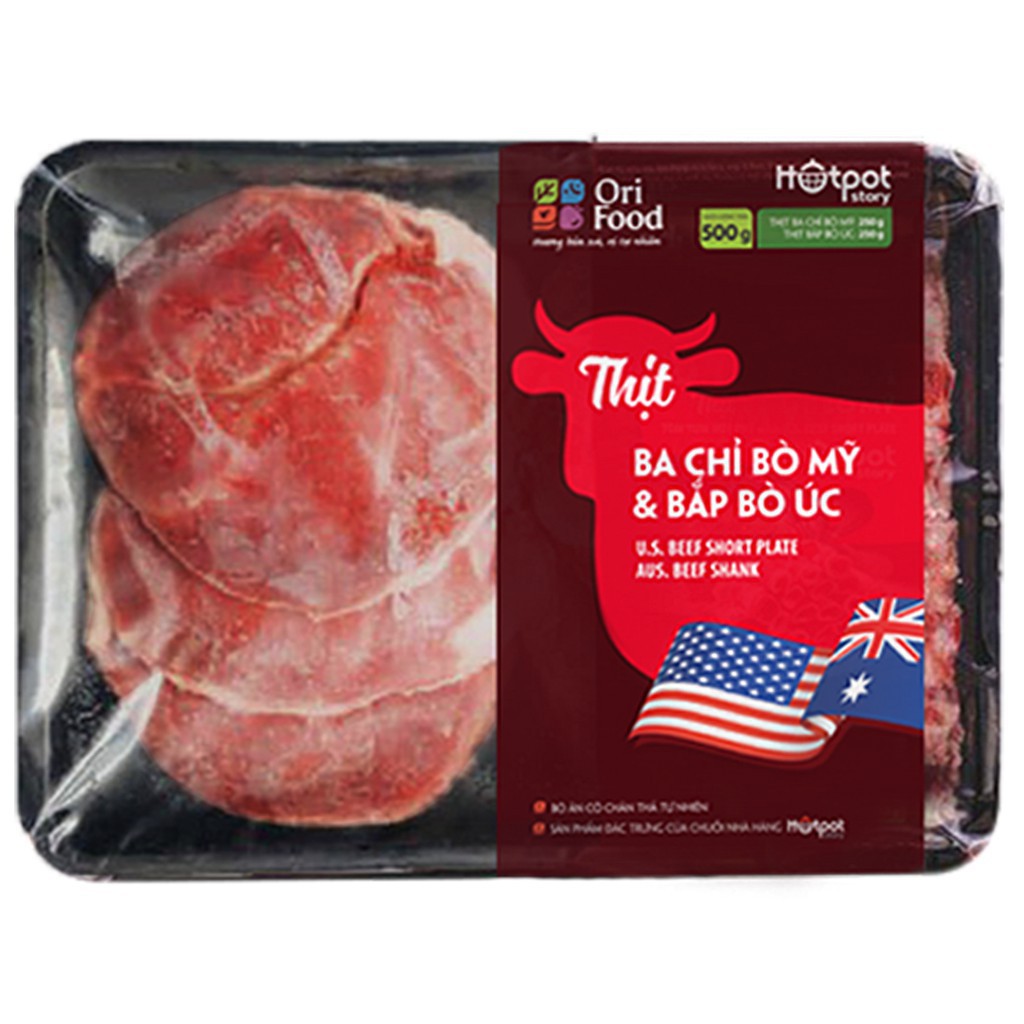 Combo Thịt nhúng lẩu Ba Chỉ Bò Mỹ và Bắp Bò Úc (Khay 500g) Thịt mỏng mềm, béo ngậy hấp dẫn