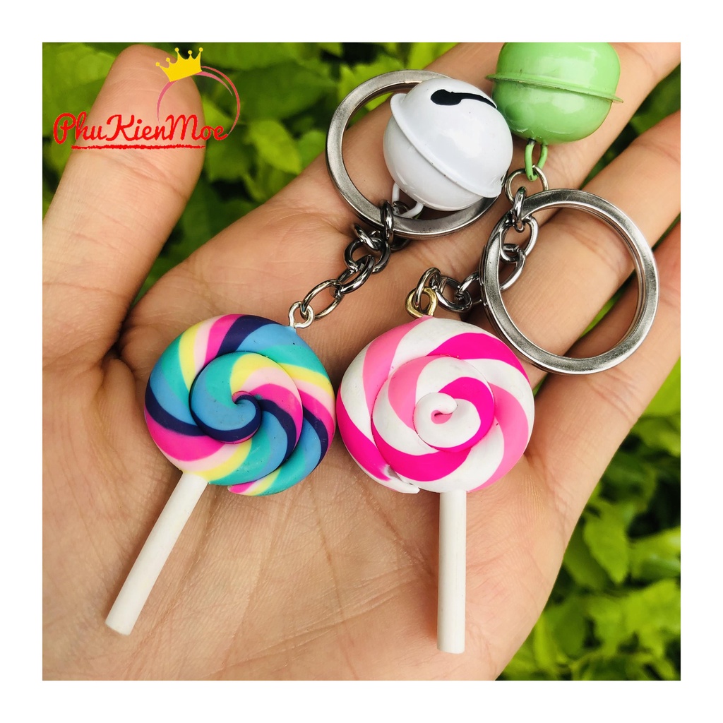 Móc khóa kẹo mút hình lốc xoáy siêu cute nhiều màu handmade