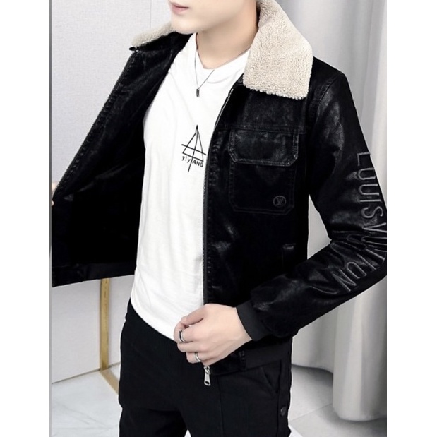 Áo khoác da nhung nam cổ lông,lót lông cao cấp mẫu mới nhất 2023