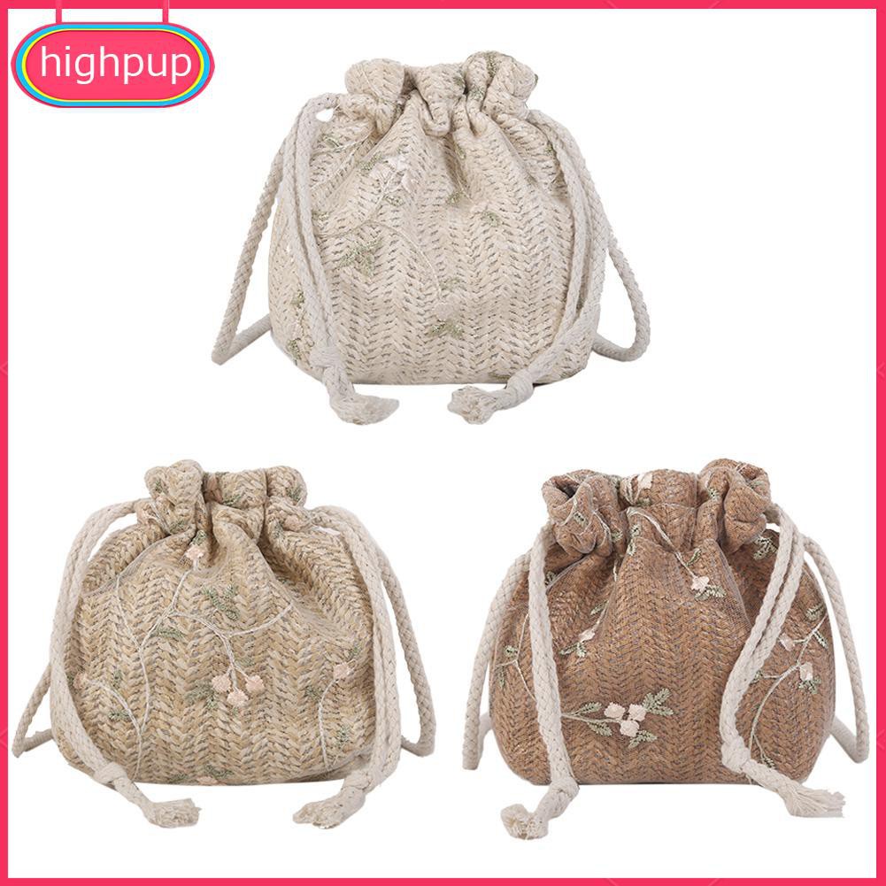 Túi đeo chéo kiểu đan dệt có dây rút thêu họa tiết hoa thời trang dành cho nữ