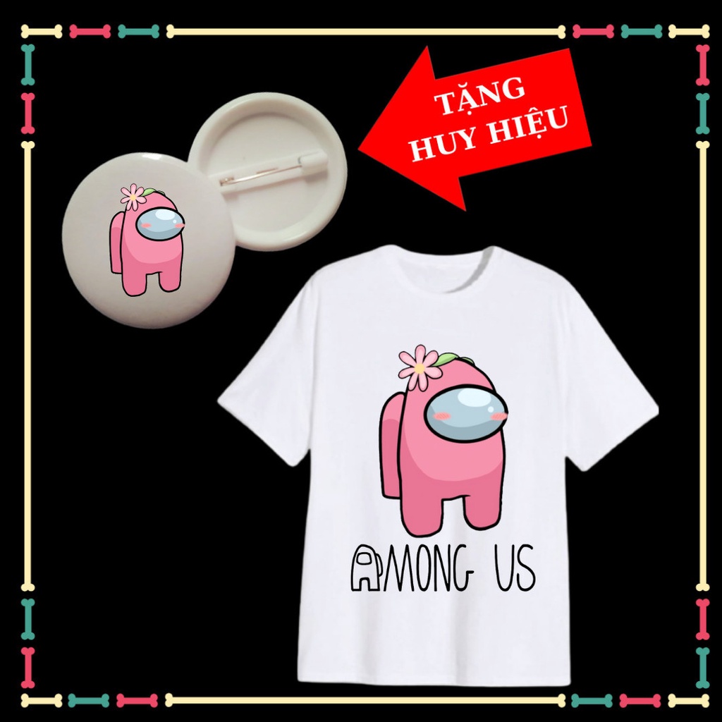 Áo thun trẻ em Among Us dễ thương, đủ size áo từ 10kg đến 80kg, kèm huy hiệu