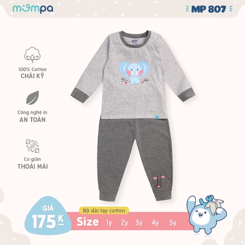 Bộ QA Dài Tay Mompa in hình vải Cotton