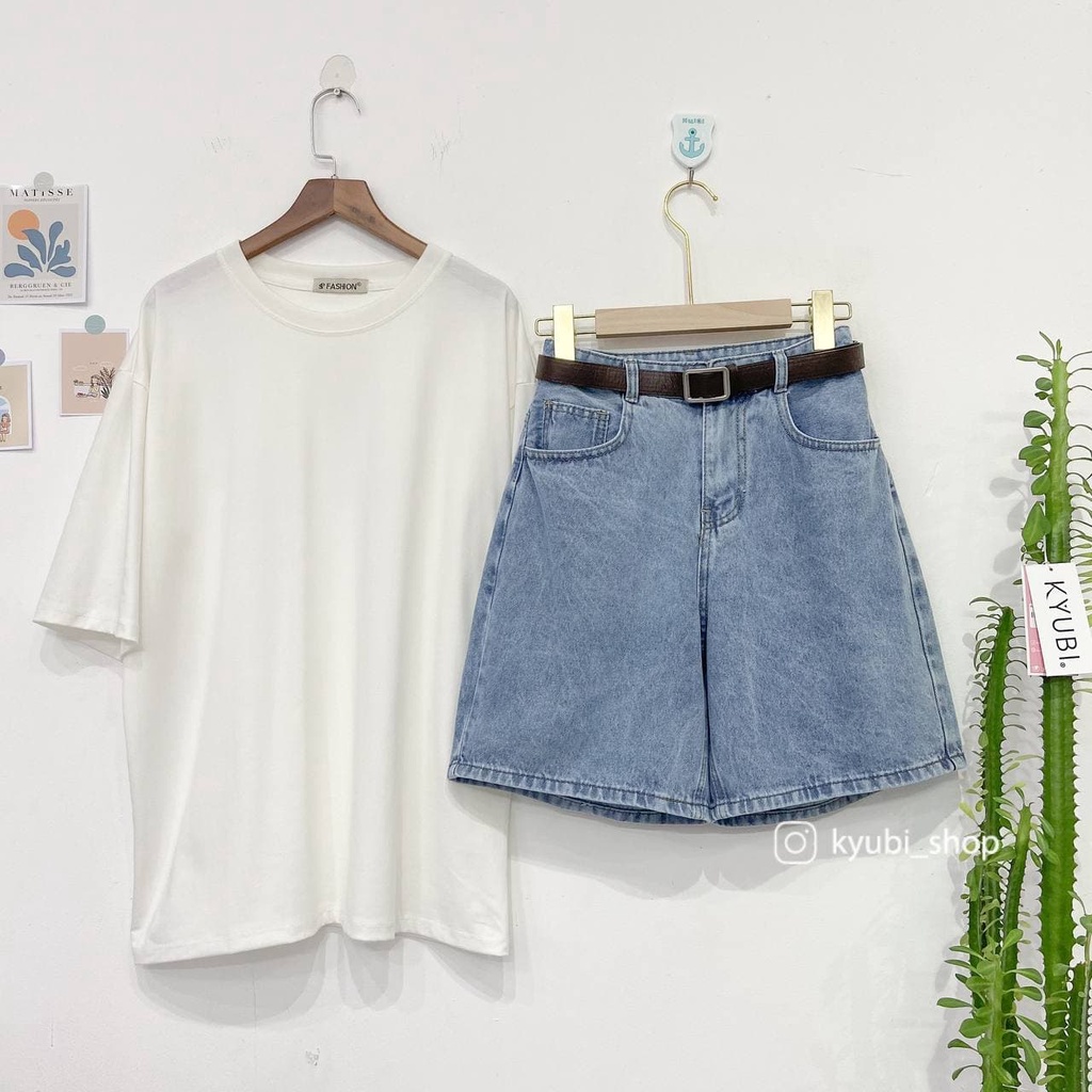 Quần sọt jean ngố lửng nữ rách tua Kyubi Ulzzang form rộng (Có Bigsize, Size đại) - Quần Short Jean Kyubi JN11