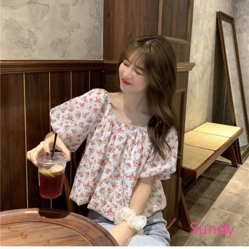 Áo Sơ Mi Voan Tay Phồng Họa Tiết Hoa Thời Trang Mùa Hè Cho Nữ