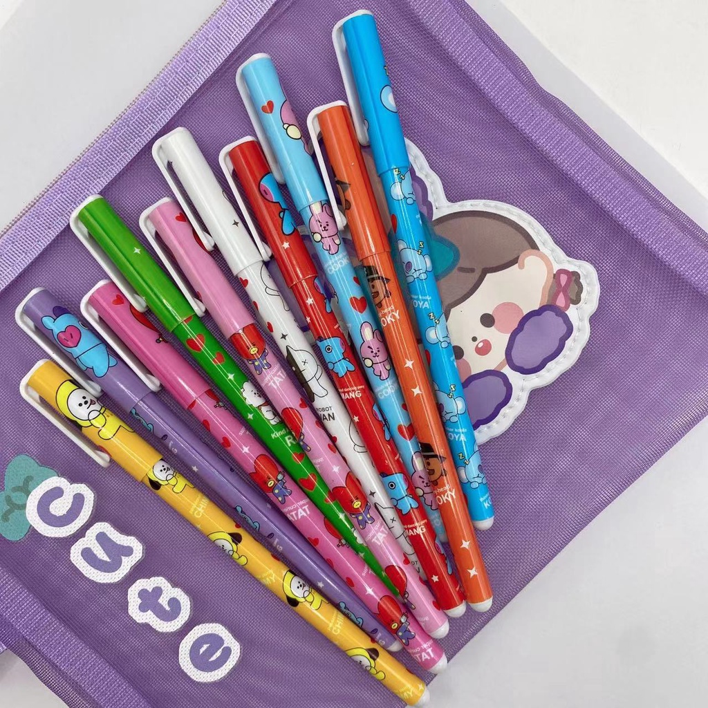 Bút gel 10 Màu Họa Tiết Hoạt Hình BTS Dễ Thương Cho Học Sinh