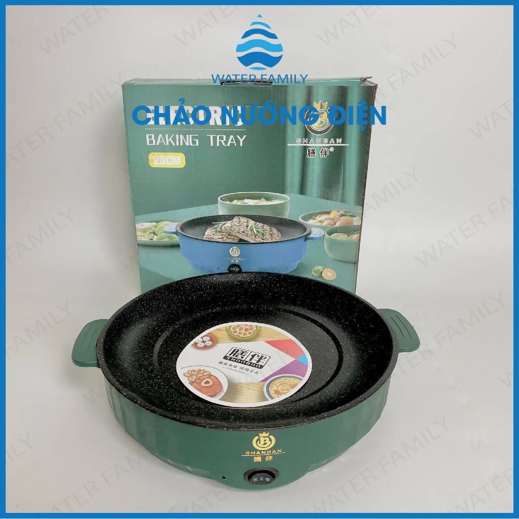 Chảo Nướng Điện Đa Năng 26cm Xanh - Bếp Nướng Điện Chống Dính, Nướng Thịt BBQ Hàn Quốc Electric Baking Tray