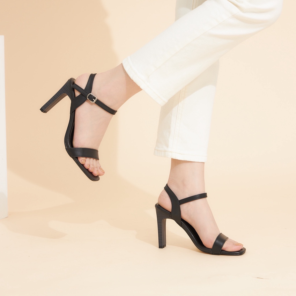 Giày Cao Gót MWC 3870 - Giày Sandal Cao Gót 9CM, Cao Gót Mũi Vuông Gót Dẹp Phối Vân Gỗ Thanh Lịch