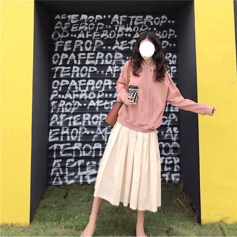 Hoddie nỉ bông hồng đất unisex - Khoác nỉ chui đầu hồng ruốc có nón ( Ảnh thật + Video ) | BigBuy360 - bigbuy360.vn