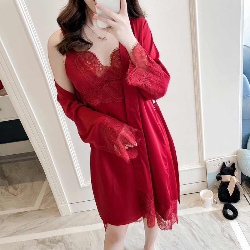 [FREESHIP] bộ ngủ choàng, set đồ ngủ lụa, bộ đồ 2 mảnh chất liệu lụa sợi tơ tằm cao cấp phối , mềm mịn mát mướt S04