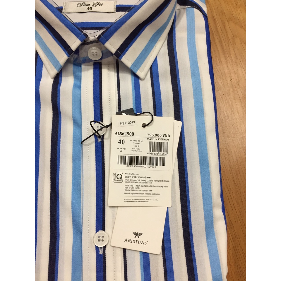 Áo sơ mi nam dài tay ARISTINO ALS62908 kẻ dọc ngũ sắc, dáng slimfit, chắt modal sợi sồi - mềm mát