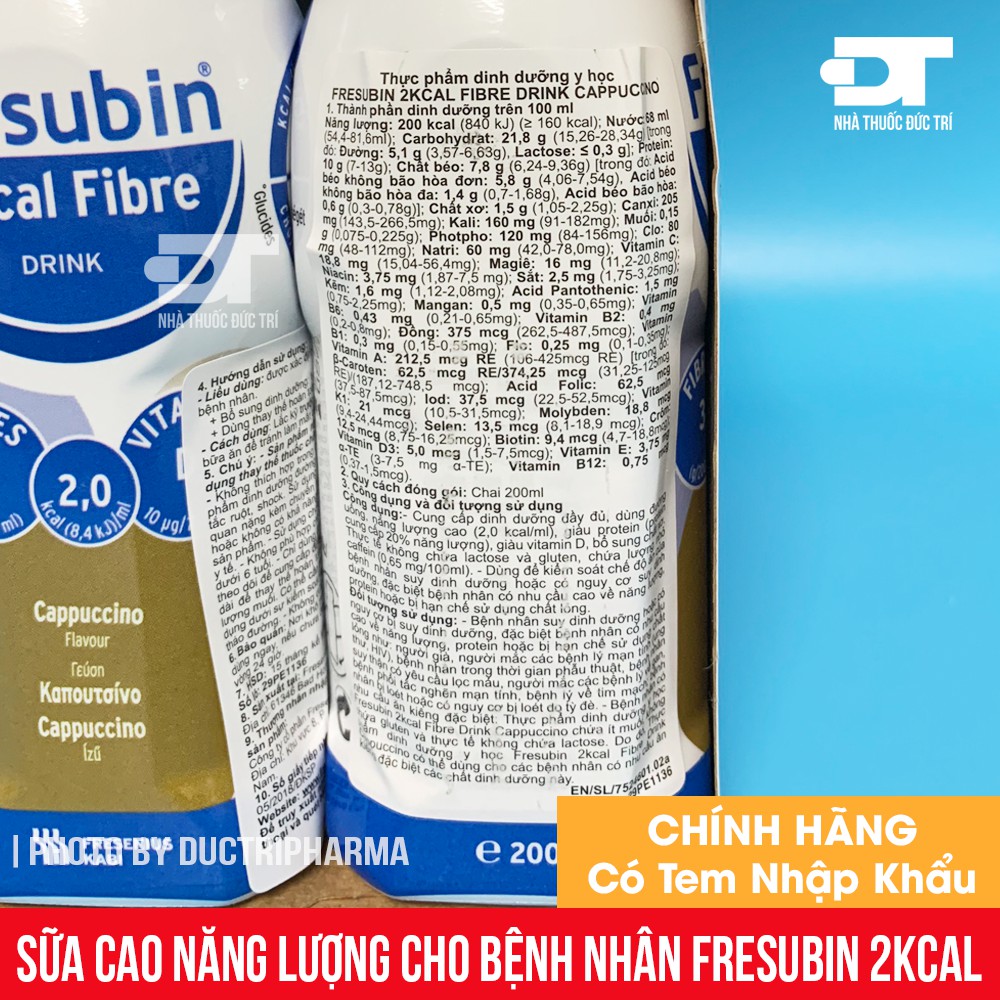 Lốc 4 chai sữa Fresubin 2 Kcal Fibre Cappuchino 2kcal 200ml