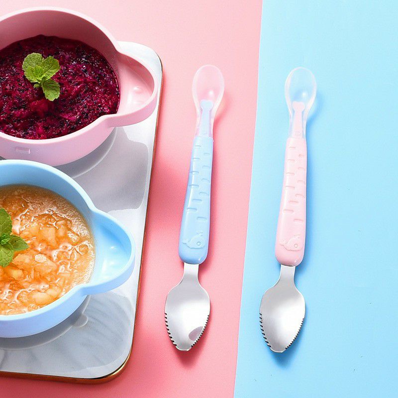 Thìa Nạo Nạo Hoa Quả Kết Hợp Thìa Ăn Dặm 2 Đầu Tiện Lợi Cho Bé(TN)