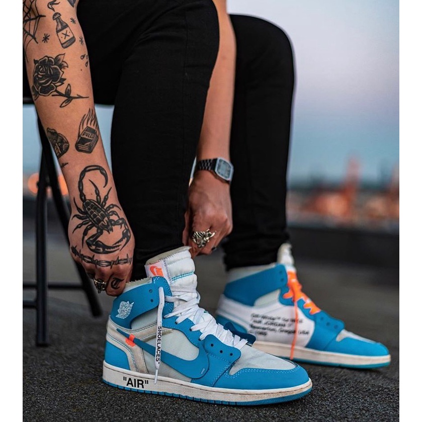 Giày Thể Thao AIR JORDAN 1 OFF WHITE Retro High University UNC Xanh Trắng Siêu Phong Cách