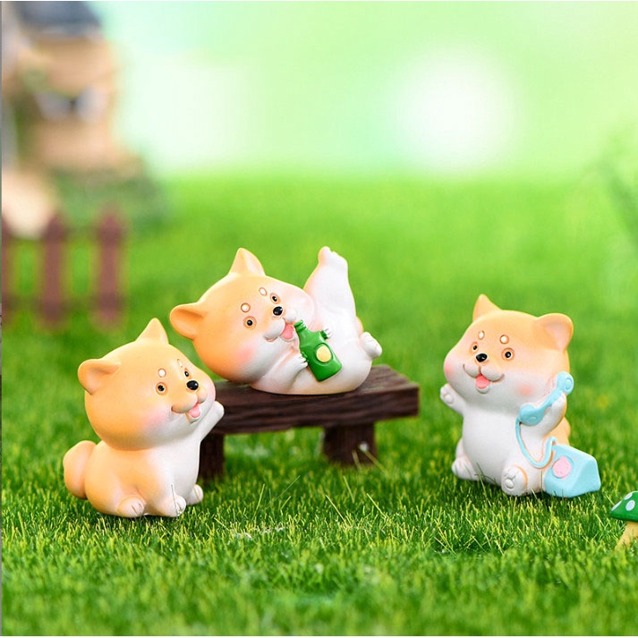 Mô hình decor bàn tượng chó Shiba, trang trí terrarium