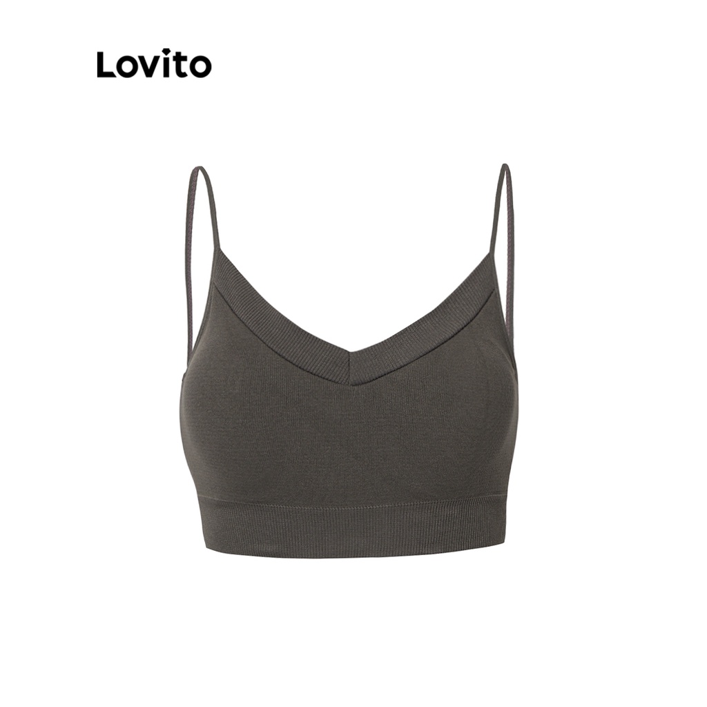 Lovito Thể thao Yoga Thể dục Đệm có thể tháo rời V Dây đeo cổ Mỳ Ý Có độ đàn hồi tốt cho phụ nữ Áo ngực thể thao L34AD031 (Xám ấm / Trắng / Đen)