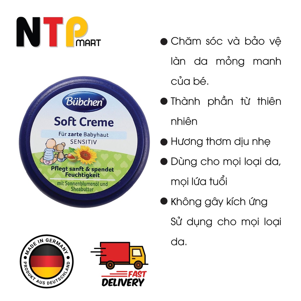 Kem Dưỡng Da Bubchen Soft creme Für zarte Babyhaut Sensitiv hương Hoa Cúc cho Trẻ Em hộp 20ml nhập khẩu Đức