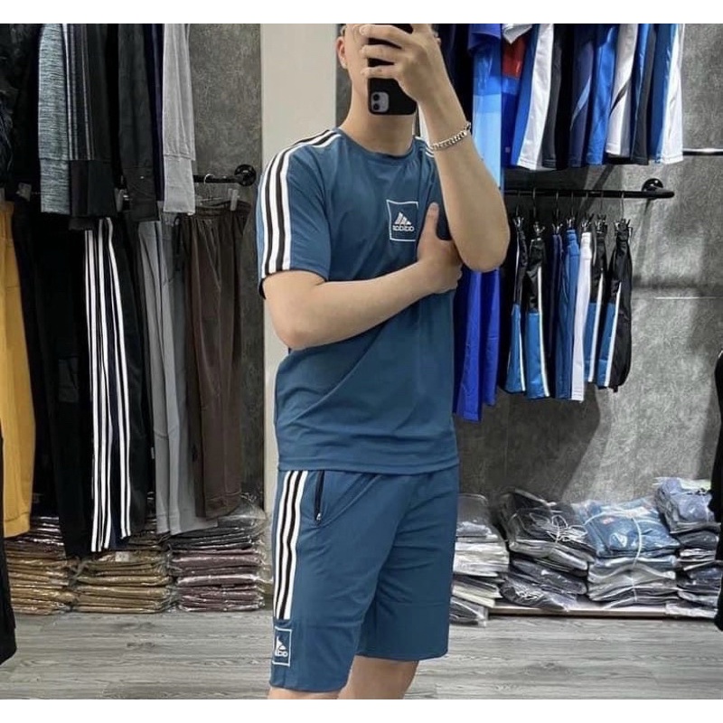 Bộ thể thao cộc tay mùa hè có hoạ tiết logo, Bộ thể thao thời trang phong cách giới trẻ cotton btshop từ 45 đến 75 kg