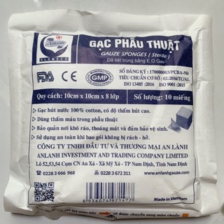 combo 10 gói GẠC Y TẾ PHẪU THUẬT AN LÀNH 10cmx10cmx8 lớp TÚI 10C