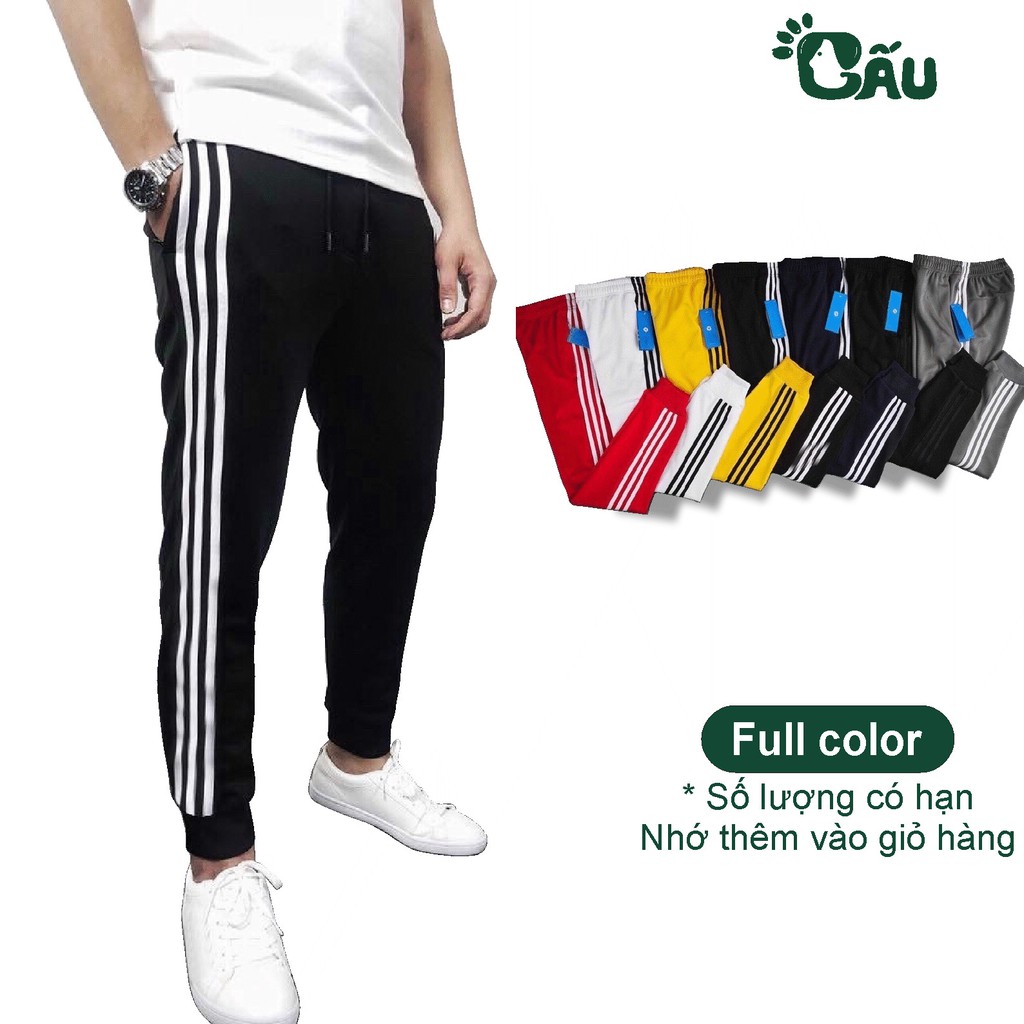 Quần thun nỉ Gấu 194 3 sọc thể thao cao cấp vải poly 2 da co dãn, mềm mịn - form slim fit