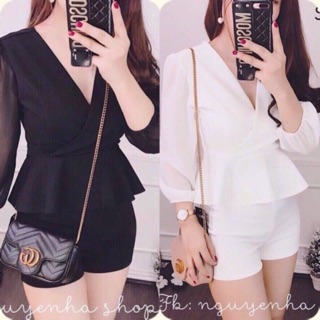SET RỜI ÁO PEPLUM TAY LƯỚI BO CỔ TAY PHỐI QUẦN GIÁ RẺ KÈM ẢNH THẬT