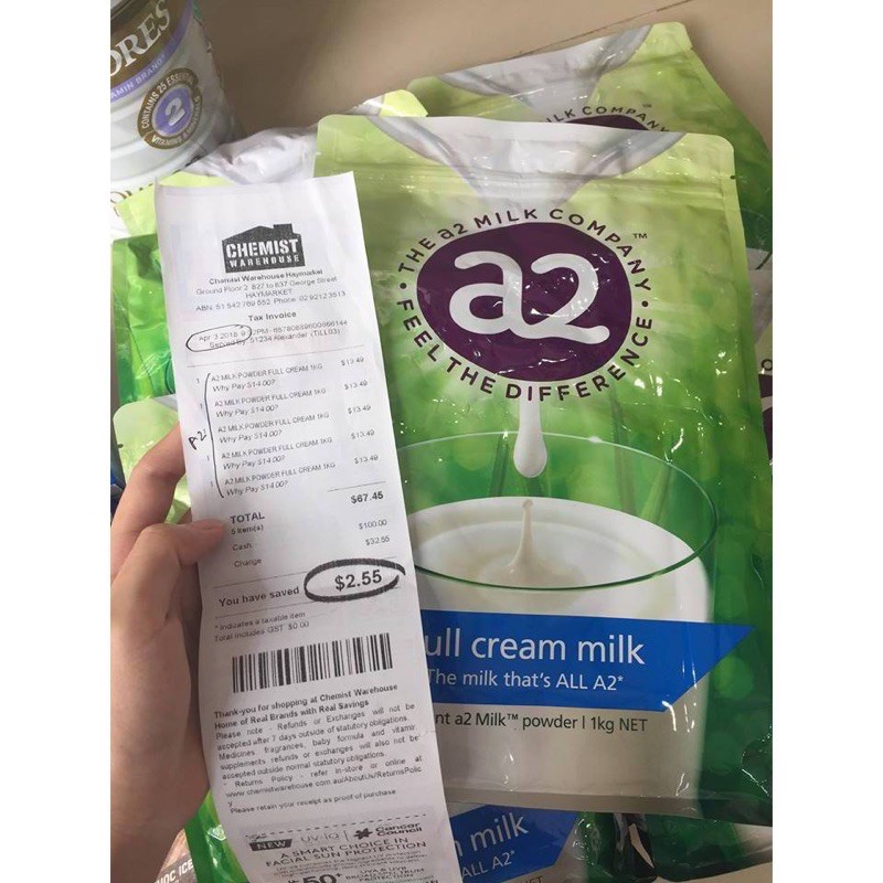 Sữa A2 full cream hàng Úc đi air