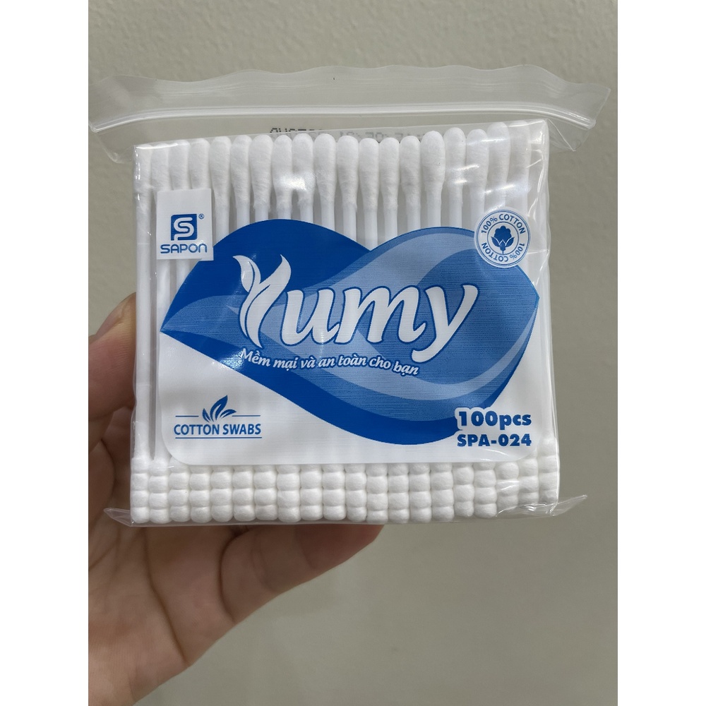 Tăm bông cao cấp Yumy người lớn, trẻ em, gói 100 que.