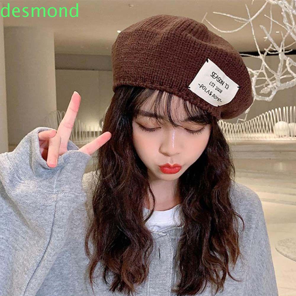Mũ beret dệt kim màu trơn in chữ phong cách Hàn Quốc thời trang cho nữ