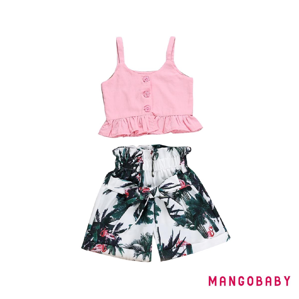 [Mã FASHIONXANH194 giảm 10K đơn 50K] Áo croptop hai dây phối nút và quần short cho bé