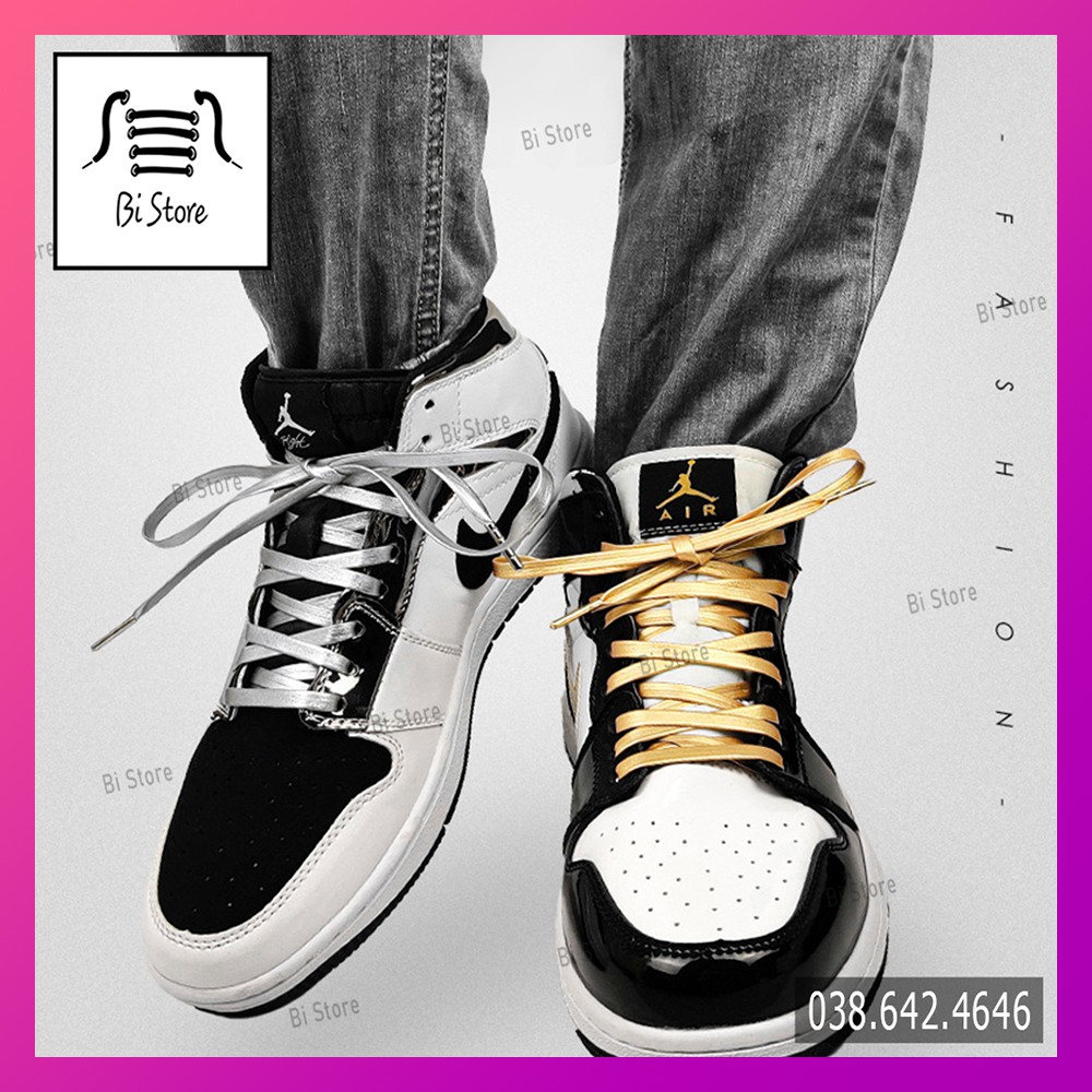 [𝗕𝗮́𝗻 𝘁𝗵𝗲𝗼 𝗰𝗮̣̆𝗽] Dây giày màu vàng bạc dành cho giày Nike Air Jordan 1 Gold, Silver cổ cao + cổ ngắn - Da PU chống nước