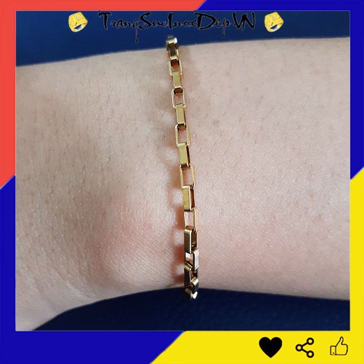 Lắc tay nữ inox kiểu chữ nhật màu vàng Khóa Vip siêu đẹp, sang trọng dễ phối đồ