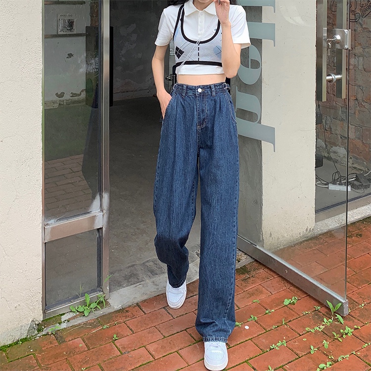 SUXI Quần Jeans Dài Ống Rộng Lưng Cao Phong Cách Retro Dành Cho Nữ