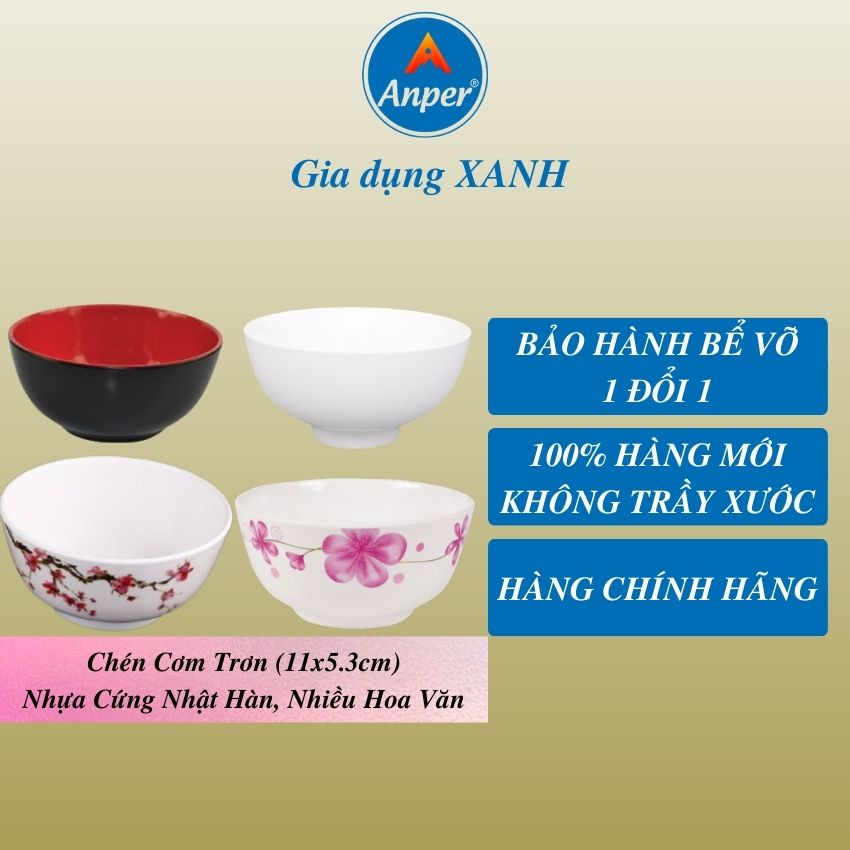 Chén ăn cơm 11cm nhựa Melamine  ANPER cao cấp nhật hàn  bát ăn cơm nhựa đẹp gia đình và nhà hàng